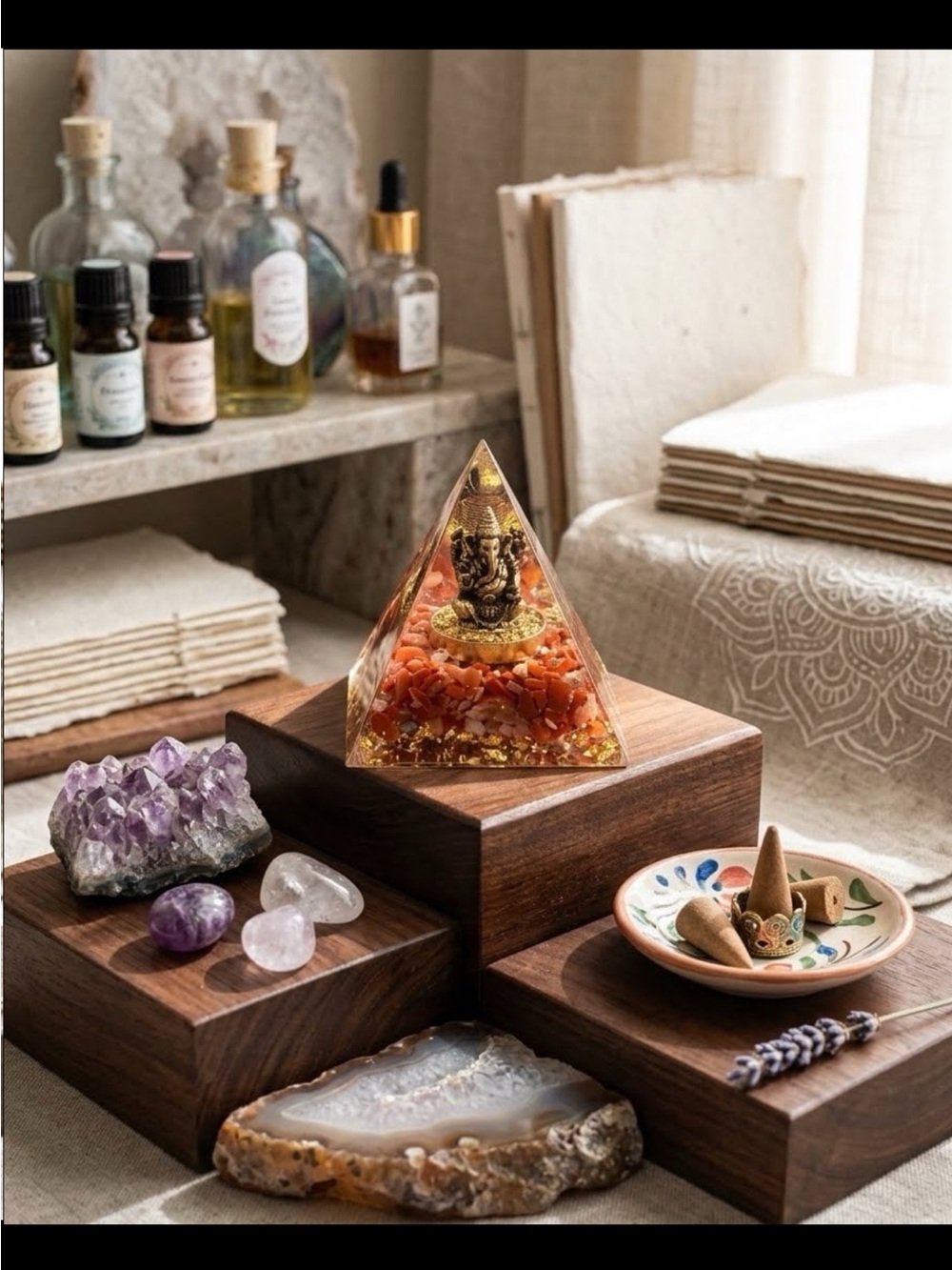 Ganesha Carnelian and Copper Orgone Pyramid